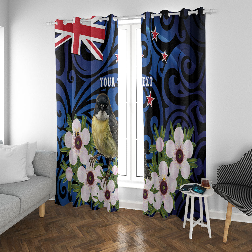 Tomtit New Zealand Personalised Window Curtain Miromiro Manuka Flower Maori Pattern