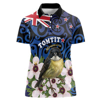 Tomtit New Zealand Personalised Women Polo Shirt Miromiro Manuka Flower Maori Pattern