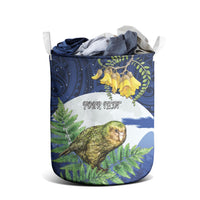Kakapo New Zealand Personalised Laundry Basket Kowhai Flower Silver Fern Maori Pattern LT22 - Polynesian Pride