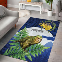 Kakapo New Zealand Personalised Area Rug Kowhai Flower Silver Fern Maori Pattern