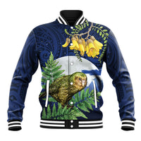 Kakapo New Zealand Personalised Baseball Jacket Kowhai Flower Silver Fern Maori Pattern