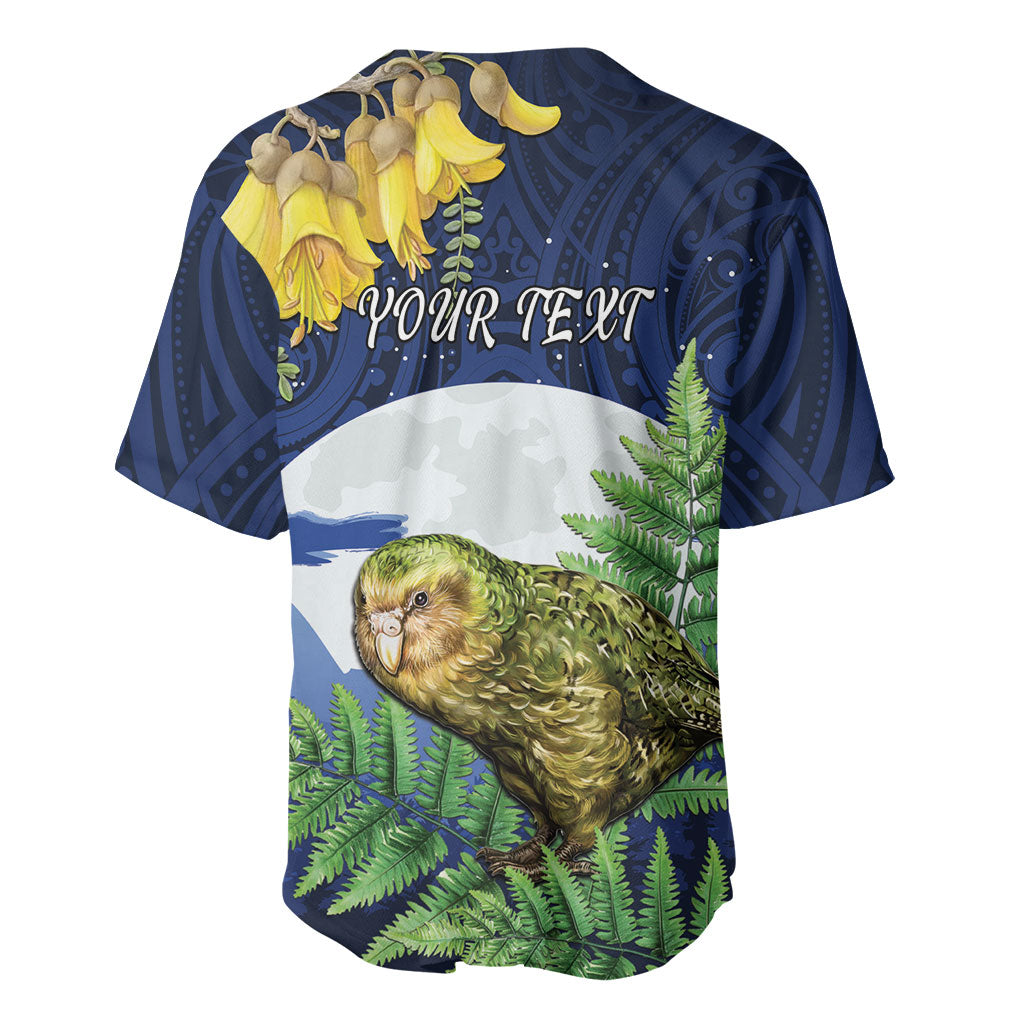 Kakapo New Zealand Personalised Baseball Jersey Kowhai Flower Silver Fern Maori Pattern LT22 - Polynesian Pride
