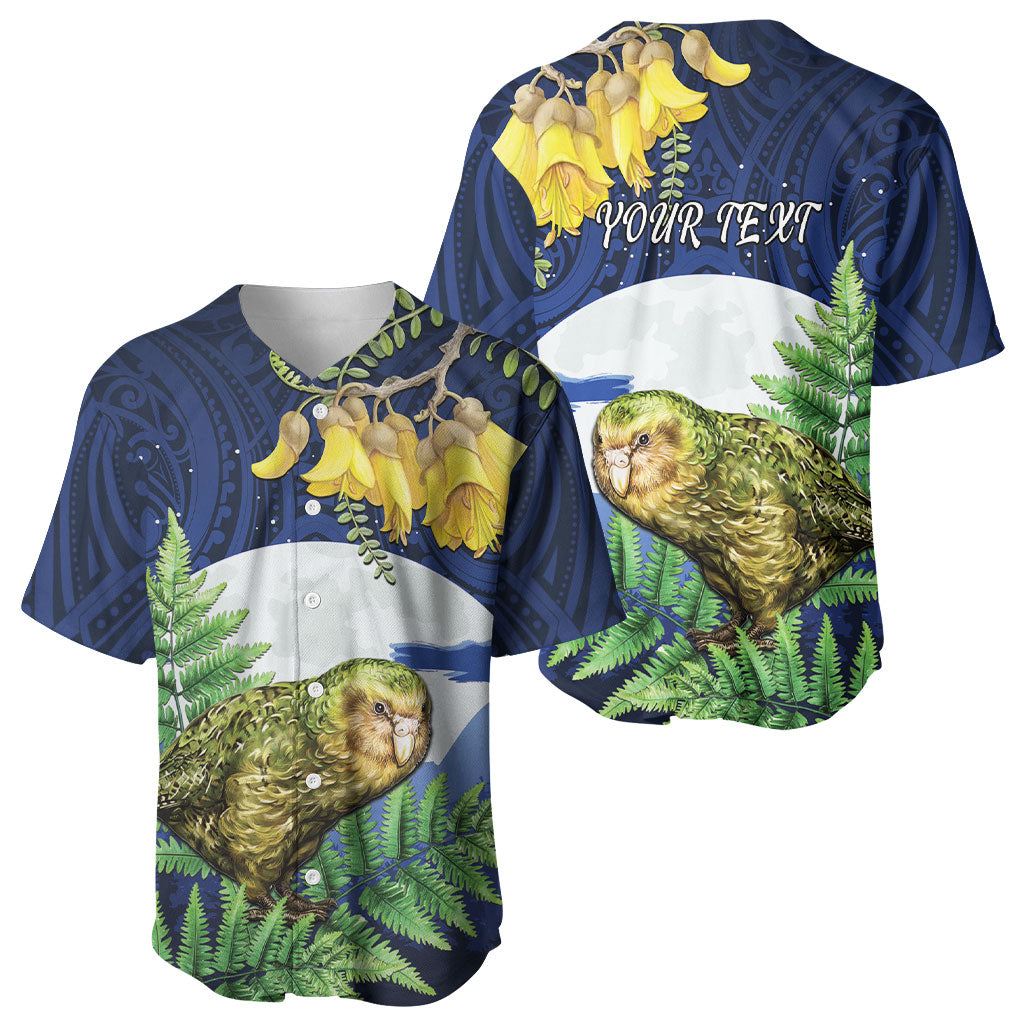 Kakapo New Zealand Personalised Baseball Jersey Kowhai Flower Silver Fern Maori Pattern LT22 - Polynesian Pride
