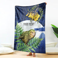 Kakapo New Zealand Personalised Blanket Kowhai Flower Silver Fern Maori Pattern