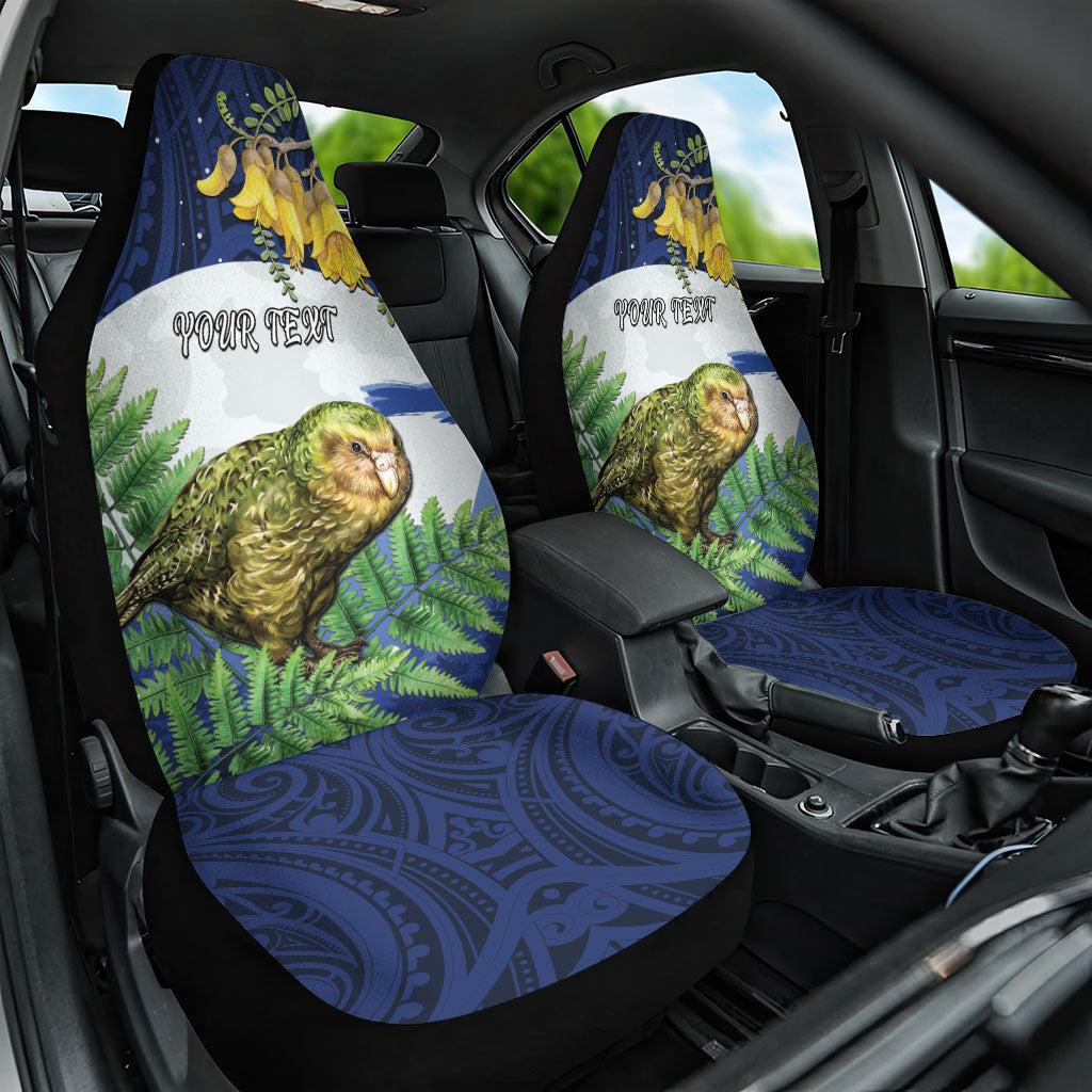 Kakapo New Zealand Personalised Car Seat Cover Kowhai Flower Silver Fern Maori Pattern
