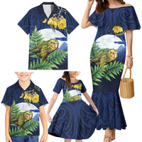 Kakapo New Zealand Personalised Family Matching Mermaid Dress and Hawaiian Shirt Kowhai Flower Silver Fern Maori Pattern LT22 - Polynesian Pride