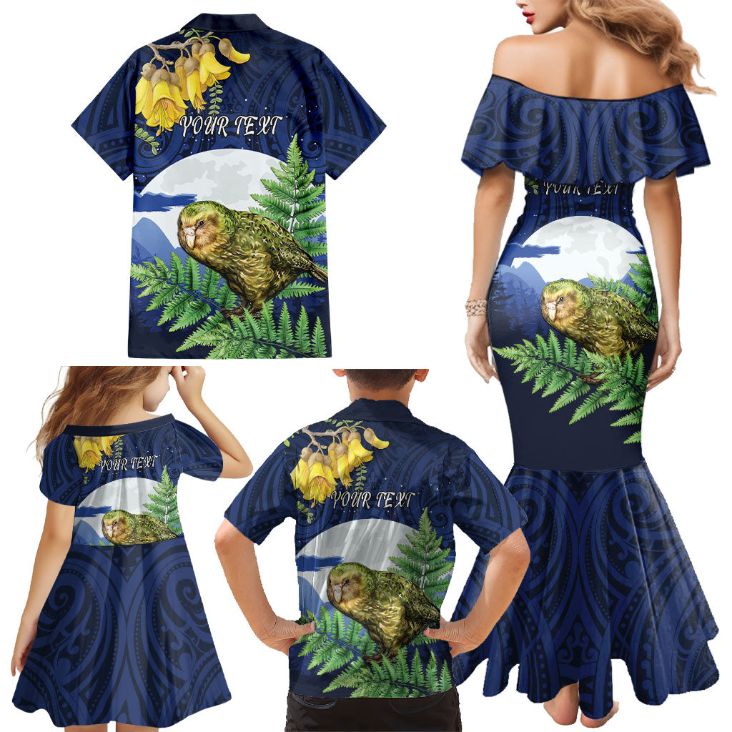 Kakapo New Zealand Personalised Family Matching Mermaid Dress and Hawaiian Shirt Kowhai Flower Silver Fern Maori Pattern LT22 - Polynesian Pride