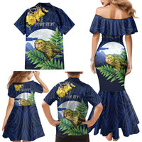 Kakapo New Zealand Personalised Family Matching Mermaid Dress and Hawaiian Shirt Kowhai Flower Silver Fern Maori Pattern LT22 - Polynesian Pride
