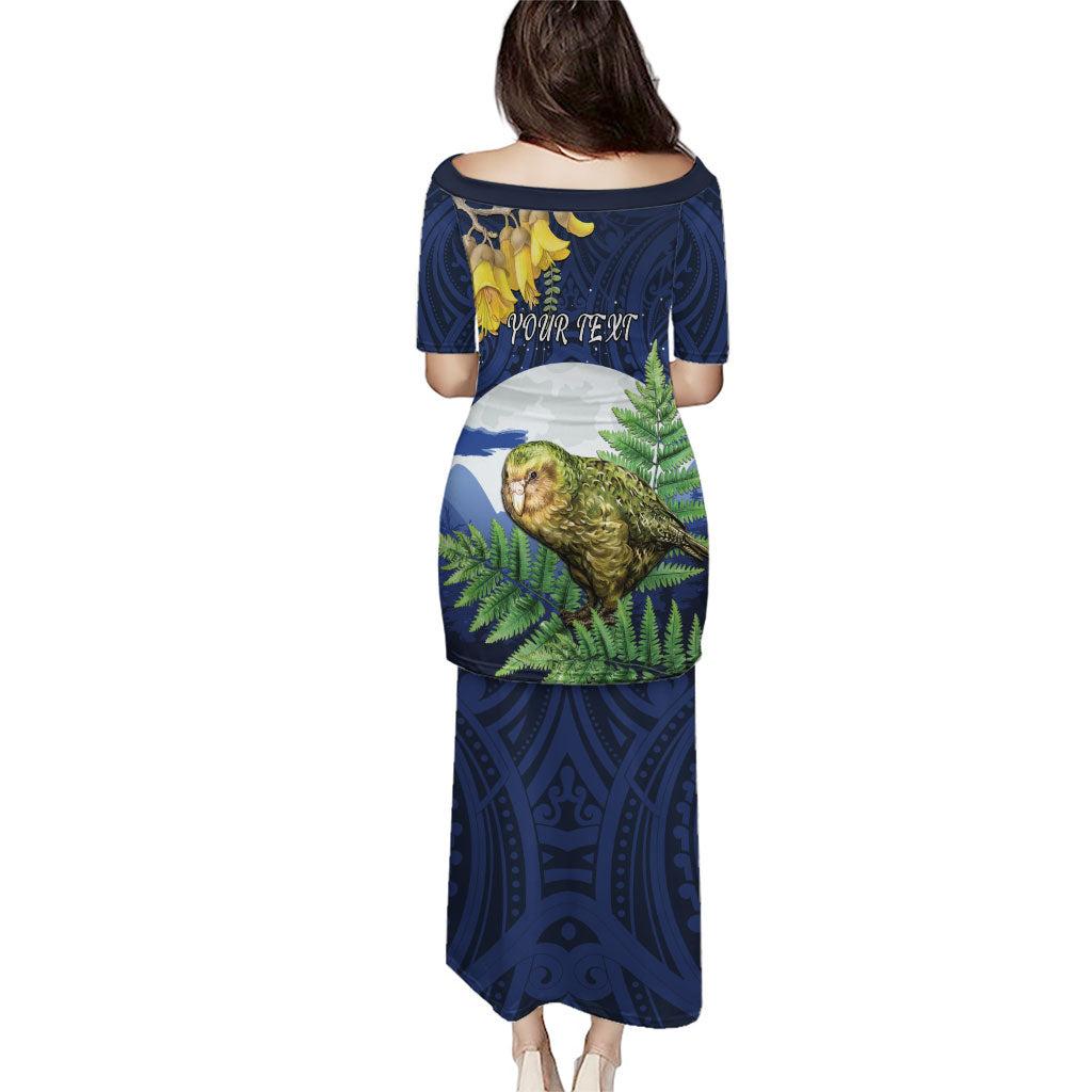 Kakapo New Zealand Personalised Family Matching Puletasi and Hawaiian Shirt Kowhai Flower Silver Fern Maori Pattern