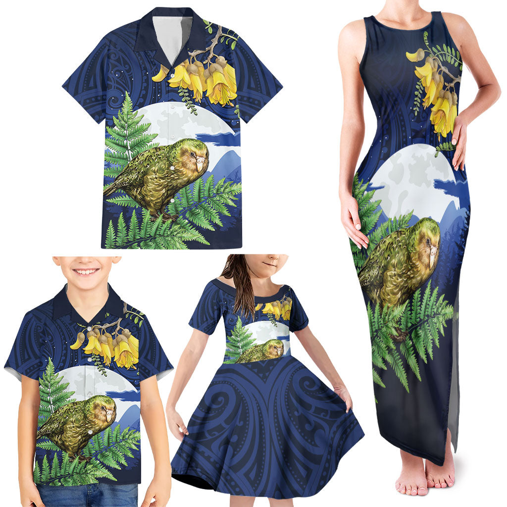 Kakapo New Zealand Personalised Family Matching Tank Maxi Dress and Hawaiian Shirt Kowhai Flower Silver Fern Maori Pattern LT22 - Polynesian Pride