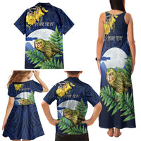 Kakapo New Zealand Personalised Family Matching Tank Maxi Dress and Hawaiian Shirt Kowhai Flower Silver Fern Maori Pattern LT22 - Polynesian Pride