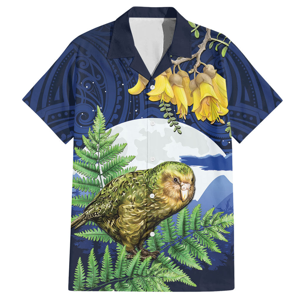 Kakapo New Zealand Personalised Hawaiian Shirt Kowhai Flower Silver Fern Maori Pattern
