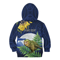Kakapo New Zealand Personalised Kid Hoodie Kowhai Flower Silver Fern Maori Pattern LT22 - Polynesian Pride