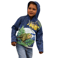 Kakapo New Zealand Personalised Kid Hoodie Kowhai Flower Silver Fern Maori Pattern LT22 - Polynesian Pride
