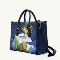 Kakapo New Zealand Personalised Leather Bag Kowhai Flower Silver Fern Maori Pattern
