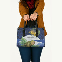 Kakapo New Zealand Personalised Leather Bag Kowhai Flower Silver Fern Maori Pattern