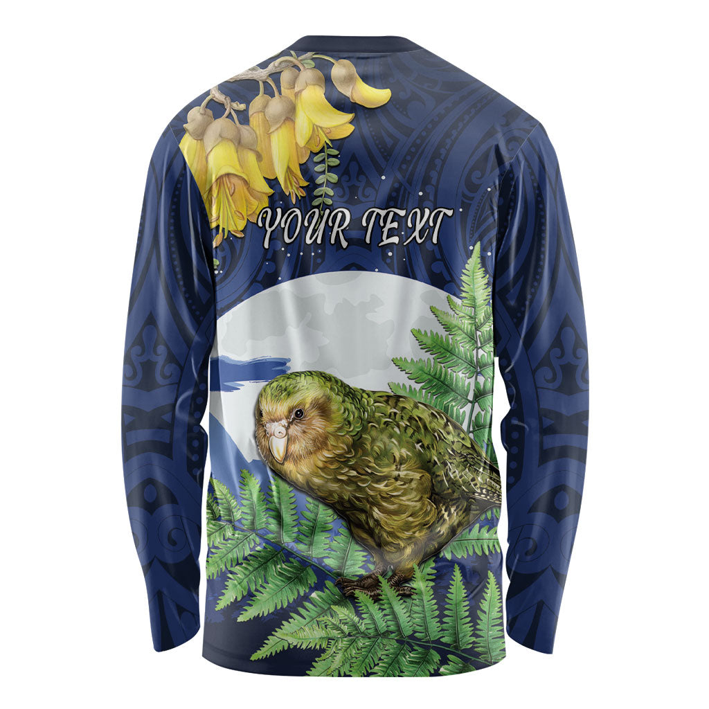 Kakapo New Zealand Personalised Long Sleeve Shirt Kowhai Flower Silver Fern Maori Pattern