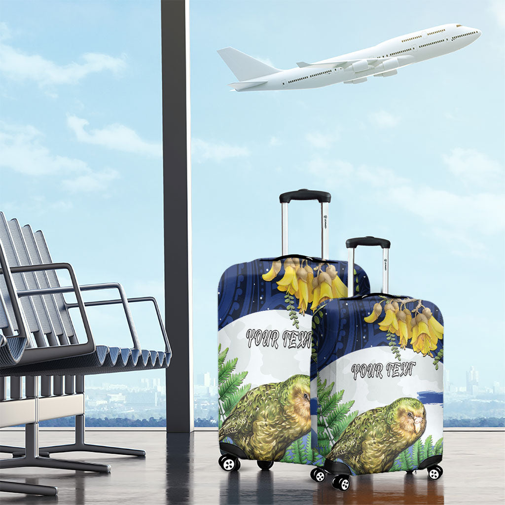 Kakapo New Zealand Personalised Luggage Cover Kowhai Flower Silver Fern Maori Pattern