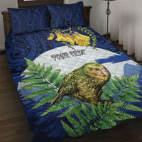 Kakapo New Zealand Personalised Quilt Bed Set Kowhai Flower Silver Fern Maori Pattern