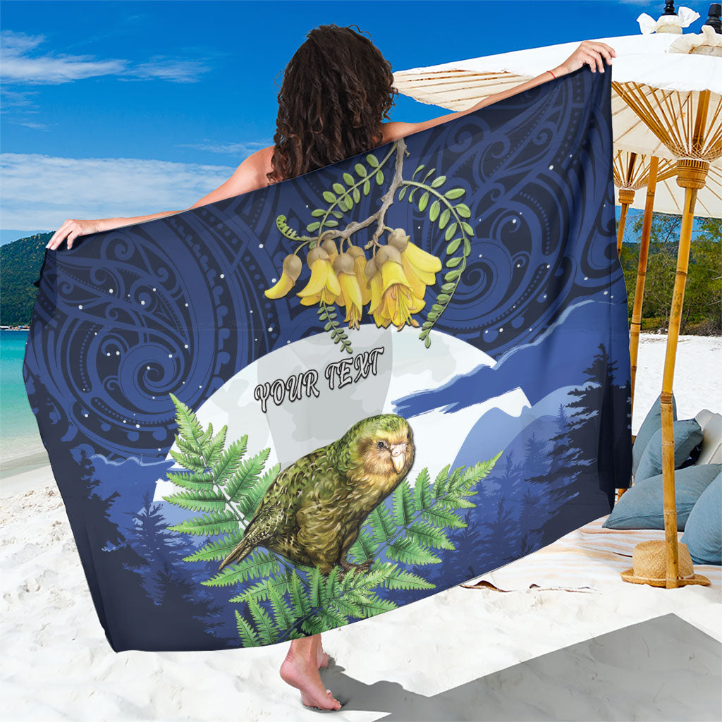 Kakapo New Zealand Personalised Sarong Kowhai Flower Silver Fern Maori Pattern