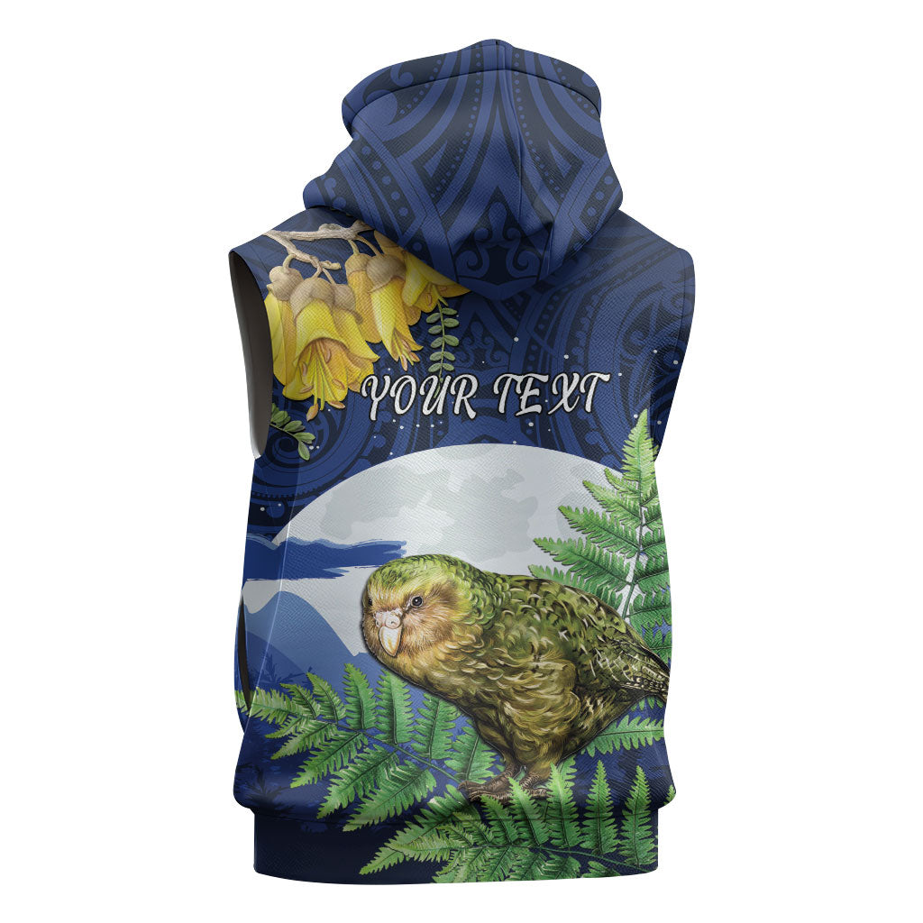 Kakapo New Zealand Personalised Sleeveless Zip Hoodie Kowhai Flower Silver Fern Maori Pattern LT22 - Polynesian Pride