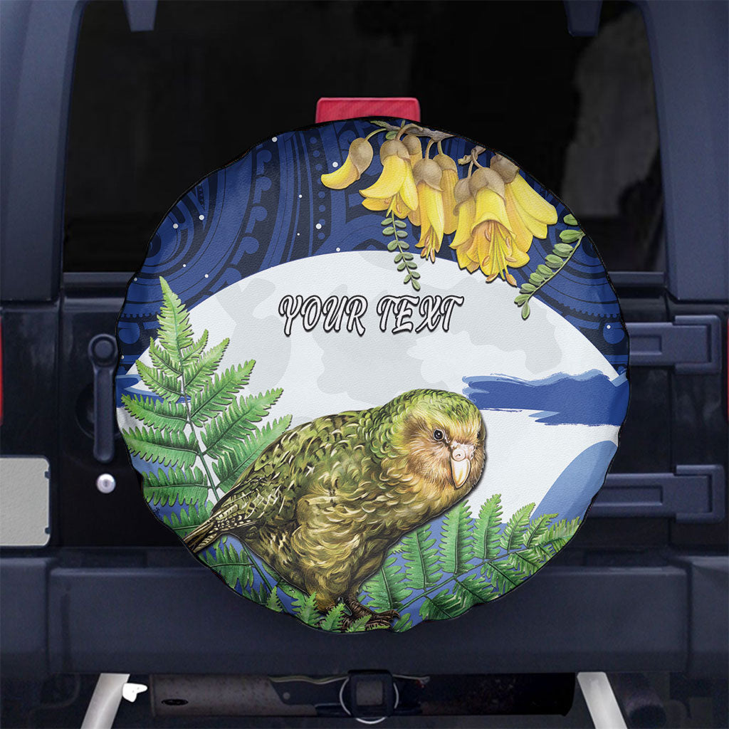 Kakapo New Zealand Personalised Spare Tire Cover Kowhai Flower Silver Fern Maori Pattern LT22 No hole Blue - Polynesian Pride