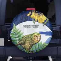 Kakapo New Zealand Personalised Spare Tire Cover Kowhai Flower Silver Fern Maori Pattern LT22 No hole Blue - Polynesian Pride