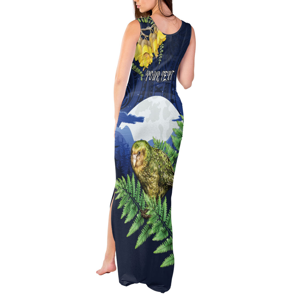 Kakapo New Zealand Personalised Tank Maxi Dress Kowhai Flower Silver Fern Maori Pattern LT22 - Polynesian Pride