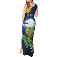Kakapo New Zealand Personalised Tank Maxi Dress Kowhai Flower Silver Fern Maori Pattern LT22 - Polynesian Pride