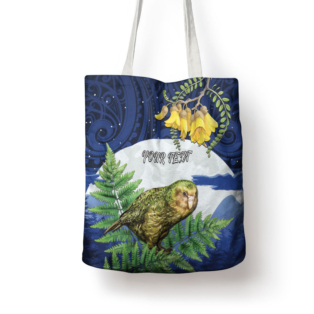 Kakapo New Zealand Personalised Tote Bag Kowhai Flower Silver Fern Maori Pattern