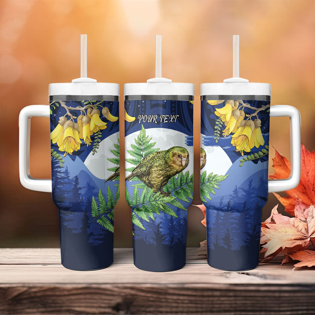 Kakapo New Zealand Personalised Tumbler With Handle Kowhai Flower Silver Fern Maori Pattern