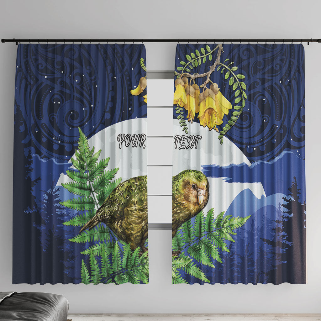 Kakapo New Zealand Personalised Window Curtain Kowhai Flower Silver Fern Maori Pattern