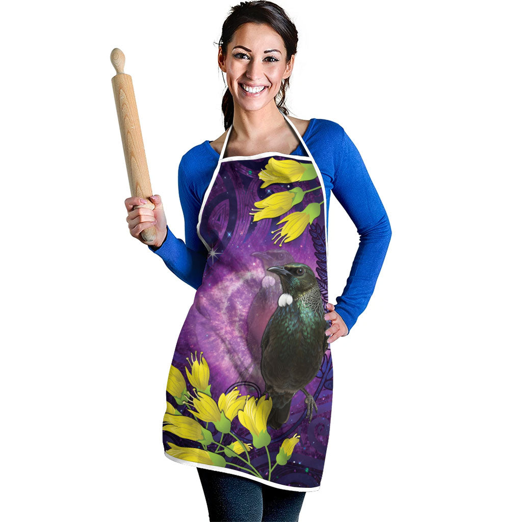 New Zealand Tui Bird Matariki Apron Kowhai Flower Silver Fern Galaxy Maori Pattern LT22 - Polynesian Pride
