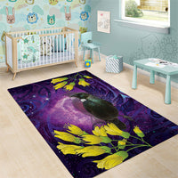 New Zealand Tui Bird Matariki Area Rug Kowhai Flower Silver Fern Galaxy Maori Pattern