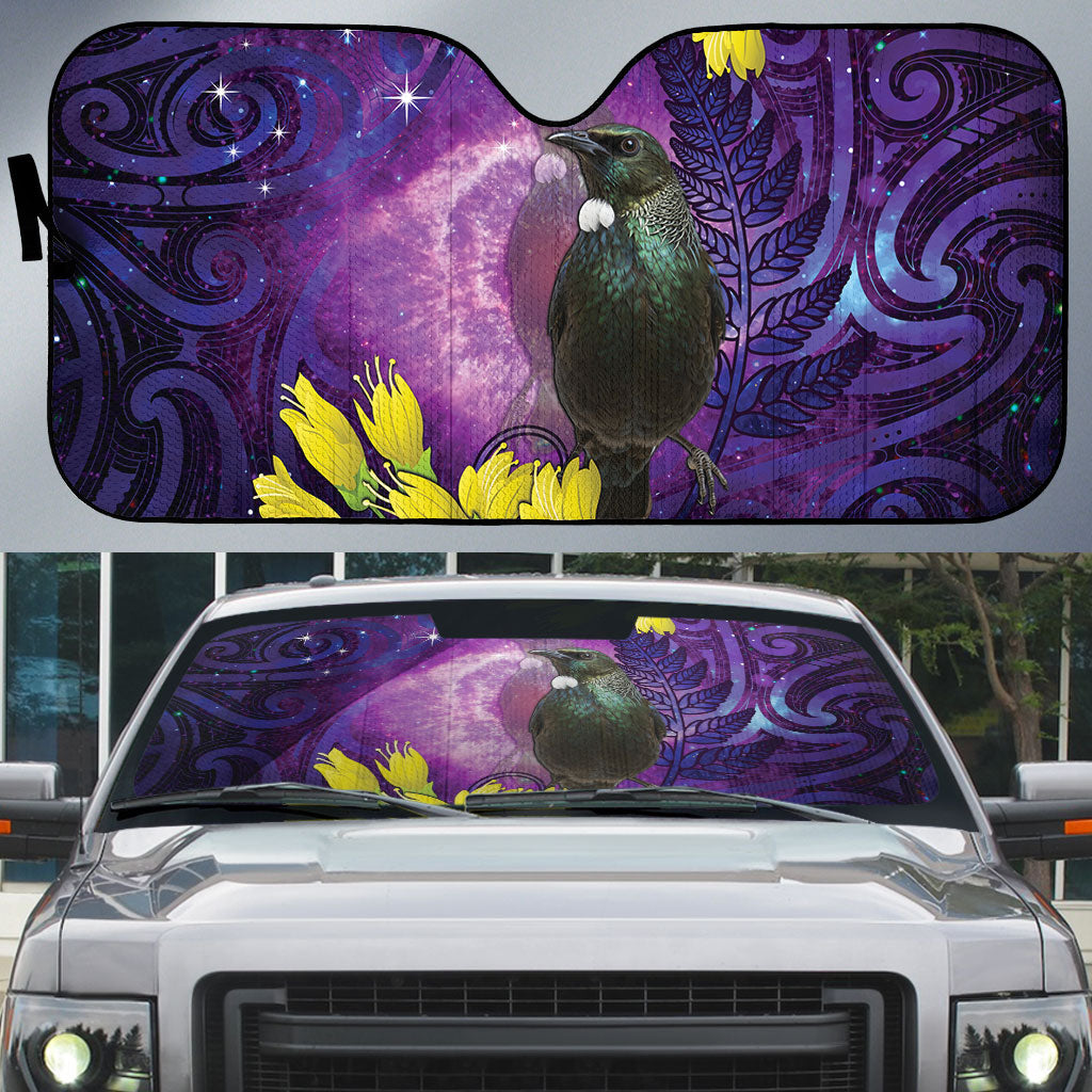 New Zealand Tui Bird Matariki Auto Sun Shade Kowhai Flower Silver Fern Galaxy Maori Pattern