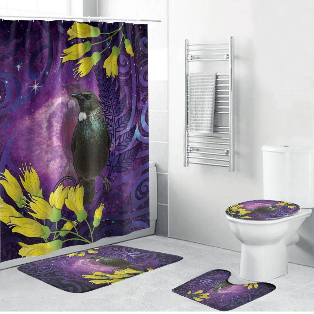 New Zealand Tui Bird Matariki Bathroom Set Kowhai Flower Silver Fern Galaxy Maori Pattern