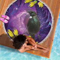 New Zealand Tui Bird Matariki Beach Blanket Kowhai Flower Silver Fern Galaxy Maori Pattern LT22 - Polynesian Pride