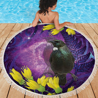 New Zealand Tui Bird Matariki Beach Blanket Kowhai Flower Silver Fern Galaxy Maori Pattern LT22 - Polynesian Pride