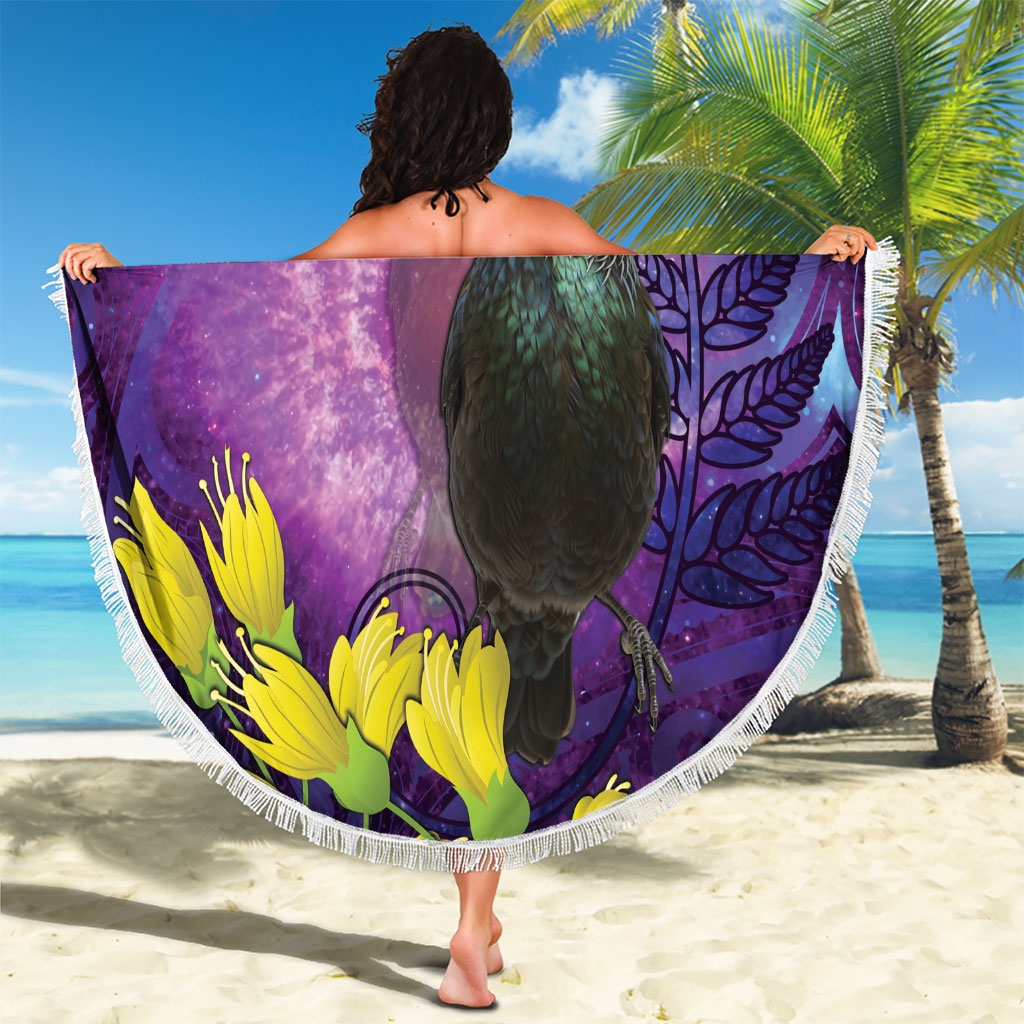 New Zealand Tui Bird Matariki Beach Blanket Kowhai Flower Silver Fern Galaxy Maori Pattern LT22 - Polynesian Pride