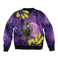 New Zealand Tui Bird Matariki Bomber Jacket Kowhai Flower Silver Fern Galaxy Maori Pattern LT22 - Polynesian Pride