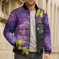 New Zealand Tui Bird Matariki Bomber Puffer Jacket Kowhai Flower Silver Fern Galaxy Maori Pattern LT22 - Polynesian Pride