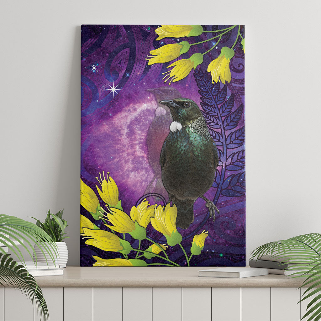 New Zealand Tui Bird Matariki Canvas Wall Art Kowhai Flower Silver Fern Galaxy Maori Pattern