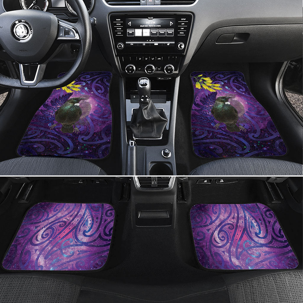 New Zealand Tui Bird Matariki Car Mats Kowhai Flower Silver Fern Galaxy Maori Pattern