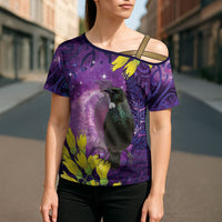 New Zealand Tui Bird Matariki Cross Shoulder Shirt Kowhai Flower Silver Fern Galaxy Maori Pattern