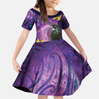 New Zealand Tui Bird Matariki Family Matching Long Sleeve Bodycon Dress and Hawaiian Shirt Kowhai Flower Silver Fern Galaxy Maori Pattern