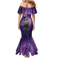 New Zealand Tui Bird Matariki Family Matching Mermaid Dress and Hawaiian Shirt Kowhai Flower Silver Fern Galaxy Maori Pattern