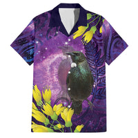 New Zealand Tui Bird Matariki Family Matching Off Shoulder Maxi Dress and Hawaiian Shirt Kowhai Flower Silver Fern Galaxy Maori Pattern