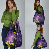 New Zealand Tui Bird Matariki Grocery Bag Kowhai Flower Silver Fern Galaxy Maori Pattern