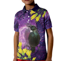 New Zealand Tui Bird Matariki Kid Polo Shirt Kowhai Flower Silver Fern Galaxy Maori Pattern