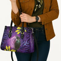 New Zealand Tui Bird Matariki Leather Bag Kowhai Flower Silver Fern Galaxy Maori Pattern